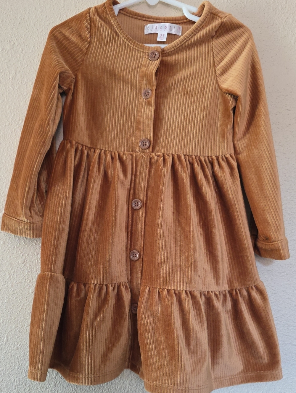 Girls' Corduroy Button-Front Dress - Mustard Brown